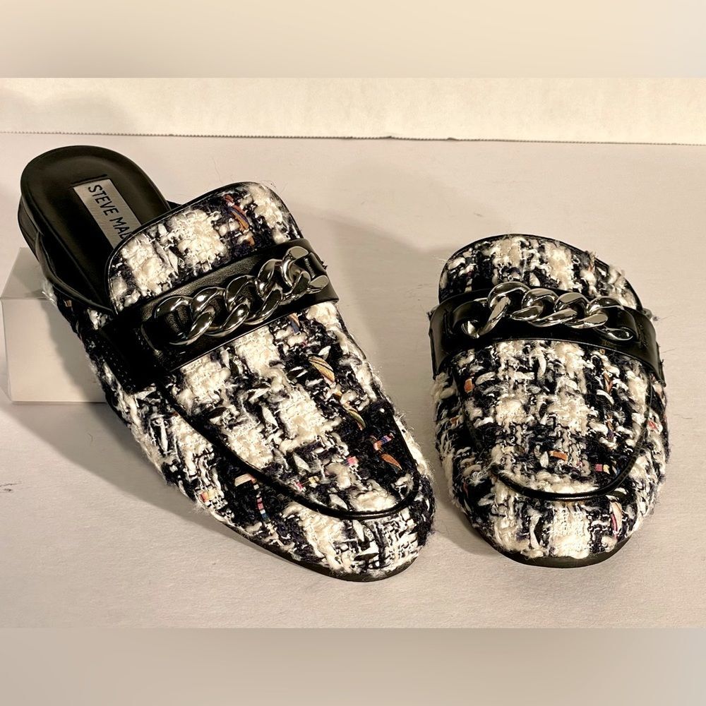 Steve Madden Woven Plaid Silver Chain Mule Women’s Slip on Size 7